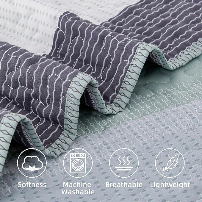 Andency Oversized Queen Quilt Bedding Set, 98x98Inch Sage Green Stripe - Image 5