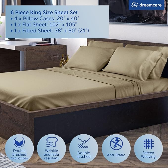 DREAMCARE King Size Sheets Set -6 pcs Breathable Cooling Bed Sheets -up to 21" - Image 7