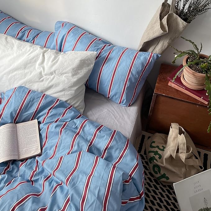 mixinni Vintage Striped Blue Duvet Cover King - Image 3