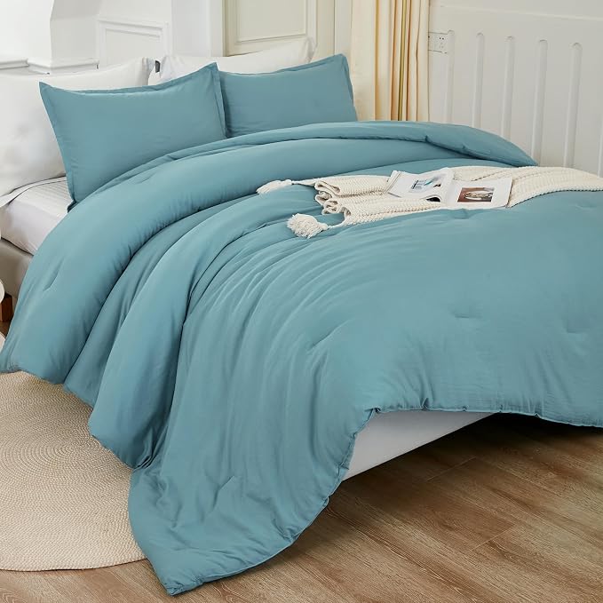 Litanika Grayish Teal Comforter Queen Size, 3 Pieces Lightweight Solid Bedding - Image 6