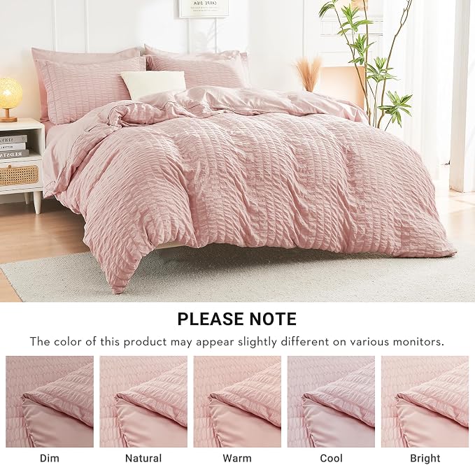 HYMOKEGE Rose Gold Twin Comforter Set Seersucker 5 Pieces, All Season Luxury - Image 6