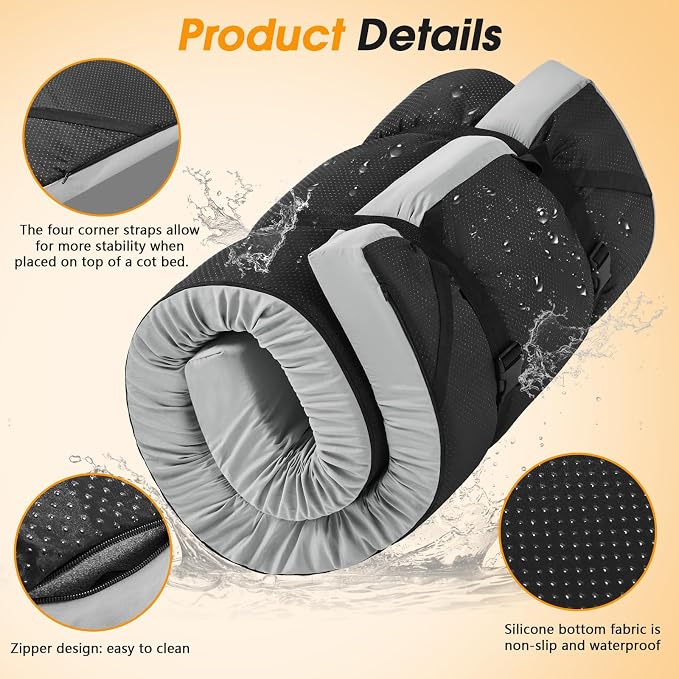 CYMULA Camping Cot Mattress 2in Memory Foam Sleeping Pad, Soft Warm Non-Slip - Image 5