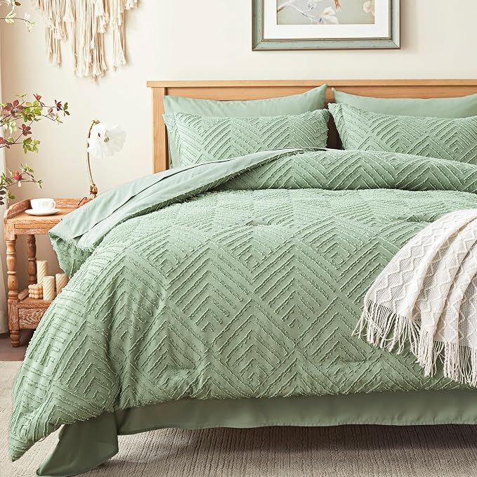 Zzlpp Twin Comforter Set 5 Pieces, Sage Green Tufted Bed in a Bag - Image 8