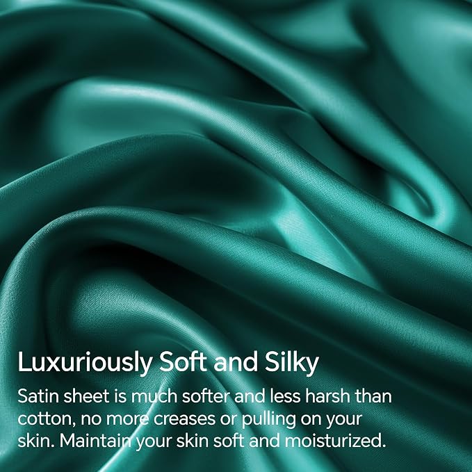 BEDELITE California King Sheets Set, Luxury Soft Teal Satin Sheets - Image 3