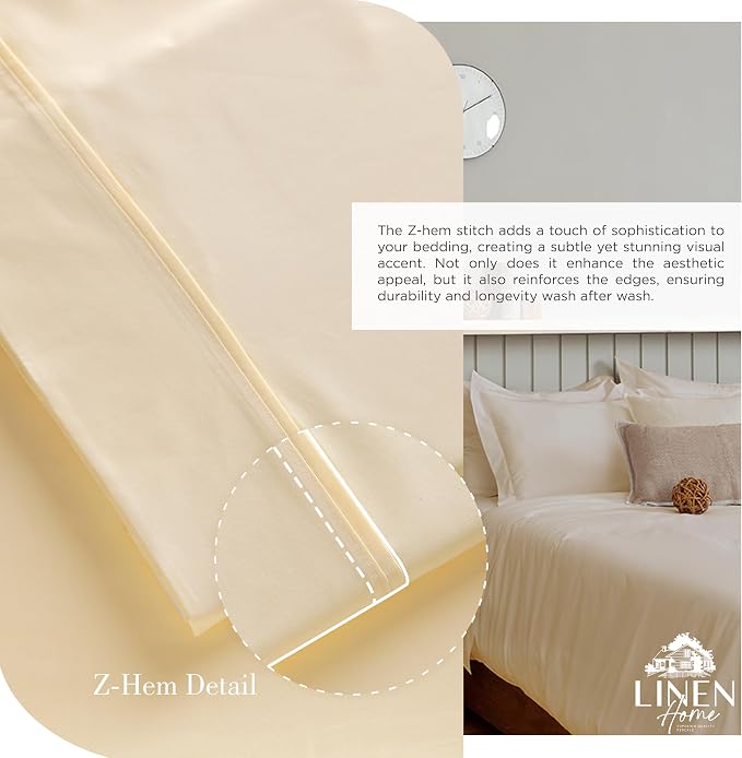 Linen Home 100% Cotton Percale Sheets Full Size, Deep Pocket, 4 Pieces Set - Image 3