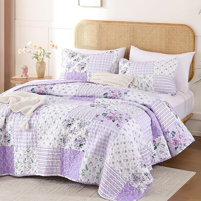 YIKUSH Quilt Sets King Size Floral Quilt Set 3 Pieces Bedding Set Bedspreads - Image 6