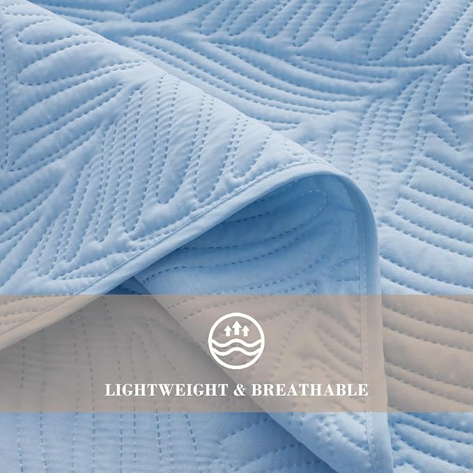 Exclusivo Mezcla King Size Quilt Bedding Set, Lightweight Sky Blue Quilts King - Image 5