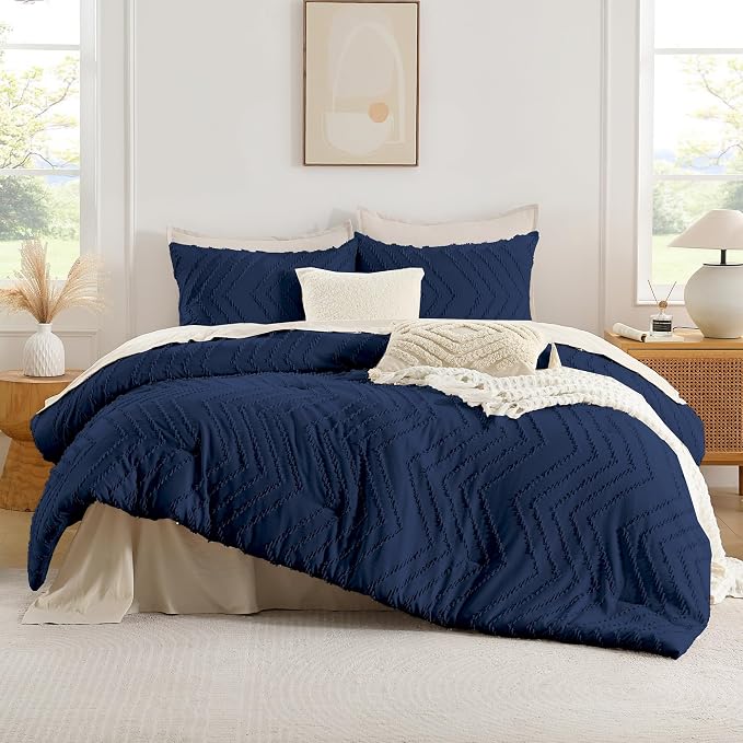 Andency Navy Blue Comforter Set Queen Size, Boho Soft Warm Tufted Bedding - Image 2