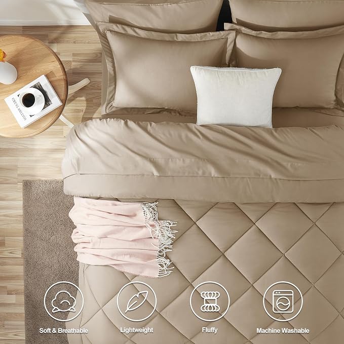 CozyLux King Size Comforter Set Taupe - Image 2