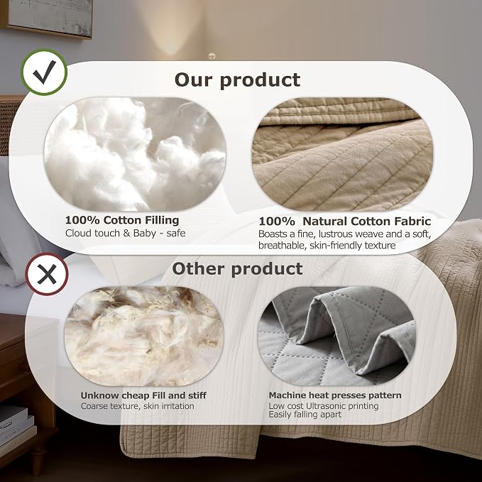 palassio Striped Dark Beige 100% Cotton Quilt Queen Size Bedding Sets, - Image 7