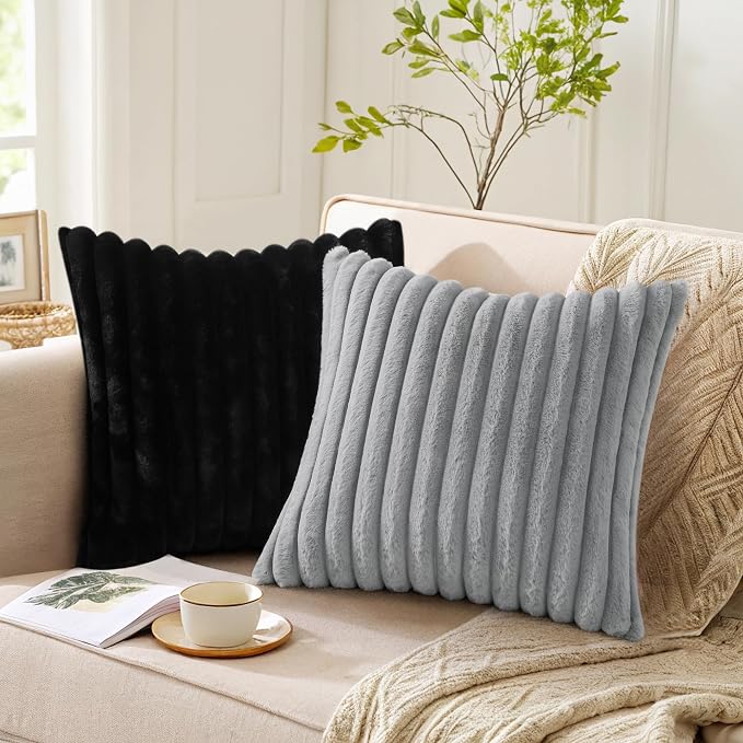 Pallene Faux Fur Plush Lumbar Throw Pillow Covers 12x20 Set of 2, Luxury Soft - Image 3