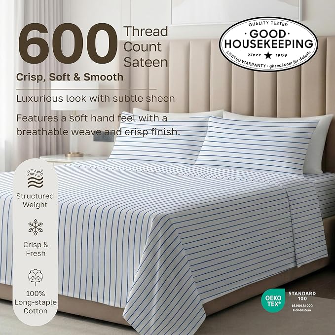 California Design Den Printed Striped Bed Sheets Full Size Set - Image 3