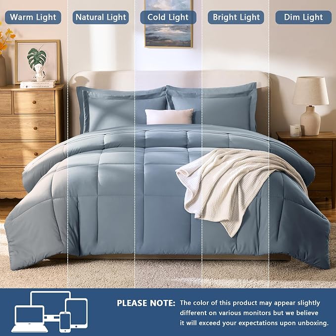 CozyLux Oversized Queen Comforter Sets Grayish Blue, 7 Pieces Bed in a Bag - Image 5