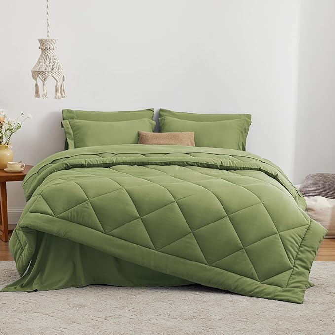 Love's cabin Full Comforter Set Olive Green, 7 Pieces Full Bed in a Bag - Image 3