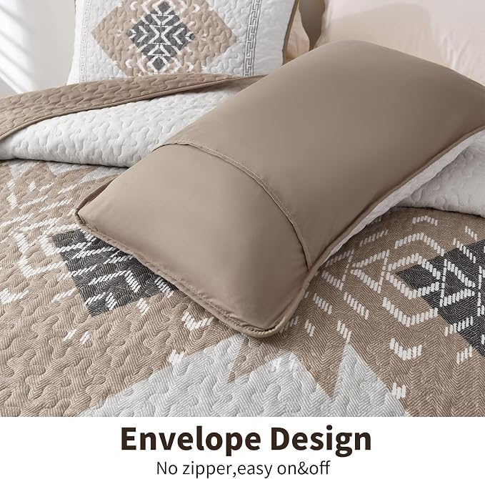 Dintszyayue Brown Boho Quilt Set King, 3 Pieces Aztec Texture Quilt - Image 6