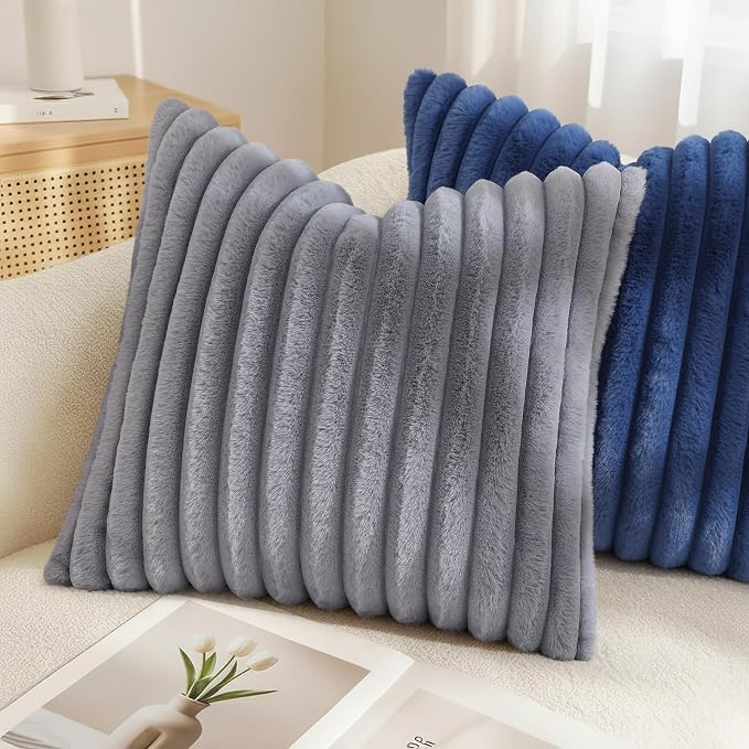 decorUhome Cozy Faux Fur Throw Pillow Covers 24x24 Set of 2 Decorative Soft - Image 4