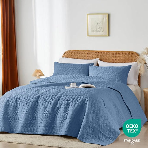 akkialla Twin Quilt Set, Boho Style in a Solid Color, Bluish Grey Lightweight - Image 2