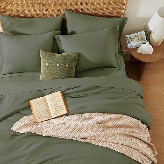 WRENSONGE Queen Comforter Set- 7 Pieces Soft Olive Green Bed in a Bag - Image 3