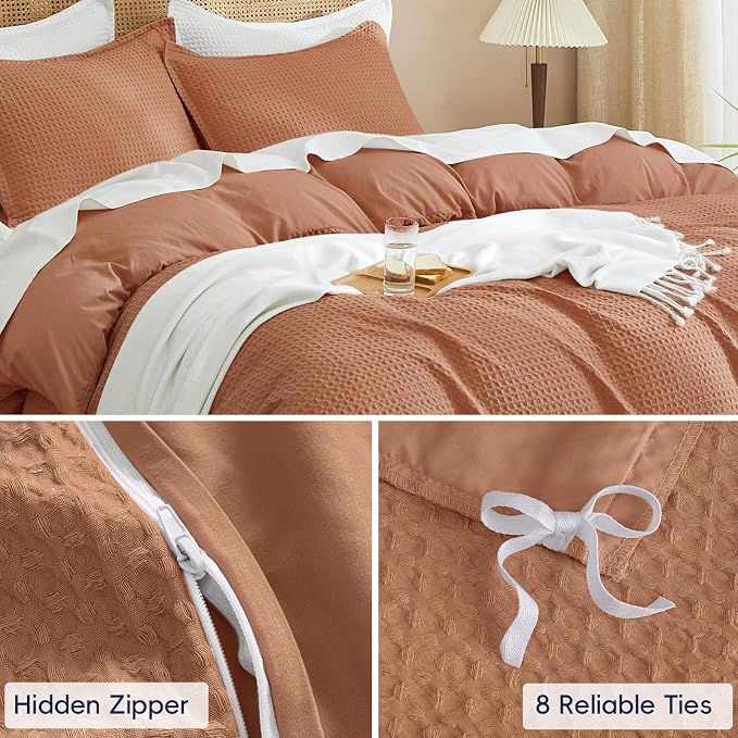 PHF Waffle Weave Duvet Cover Set King Size, No Snagging Ultra Soft Luxury - Image 5