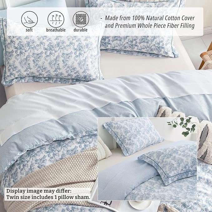 LEMIROE Vintage Cotton Comforter Twin Size 2Pcs - Image 2
