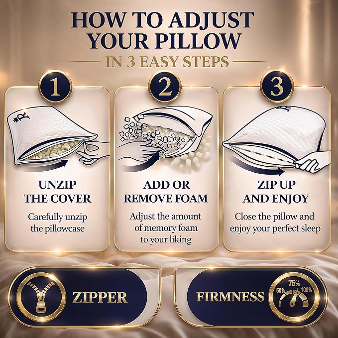 Royal Therapy Queen Size Set of 2-Shredded Memory Foam Pillow–Adjustable Memory - Image 5