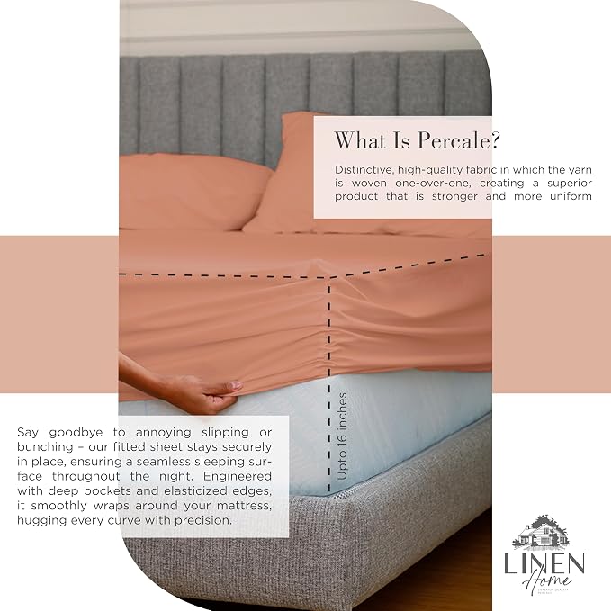 Linen Home 100% Cotton Percale Sheets King Size, Deep Pocket, 4-Piece Set - Image 4
