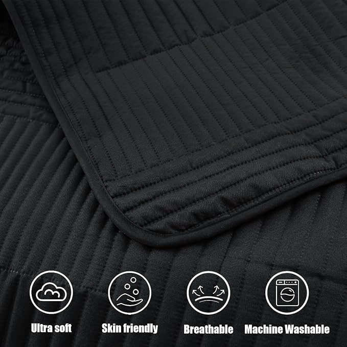 Whale Flotilla Ultra Soft King Quilt Bedding Set, Lightweight Microfiber Black - Image 6