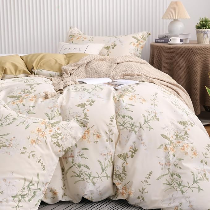 OAITE Duvet Cover Set Twin Size Floral Pattern 600 Thread Count Ultra Soft 100% - Image 5