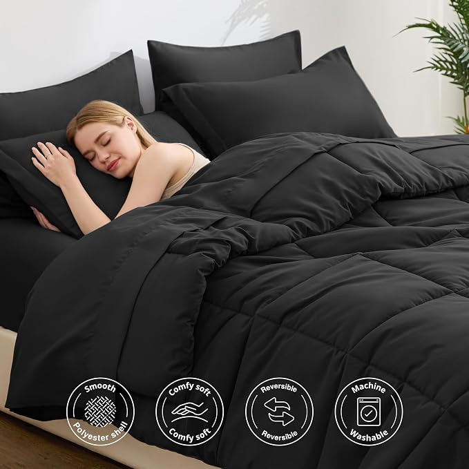 Love's cabin Queen Comforter Set Ash Black, 7 Pieces Queen Bed in a Bag - Image 3