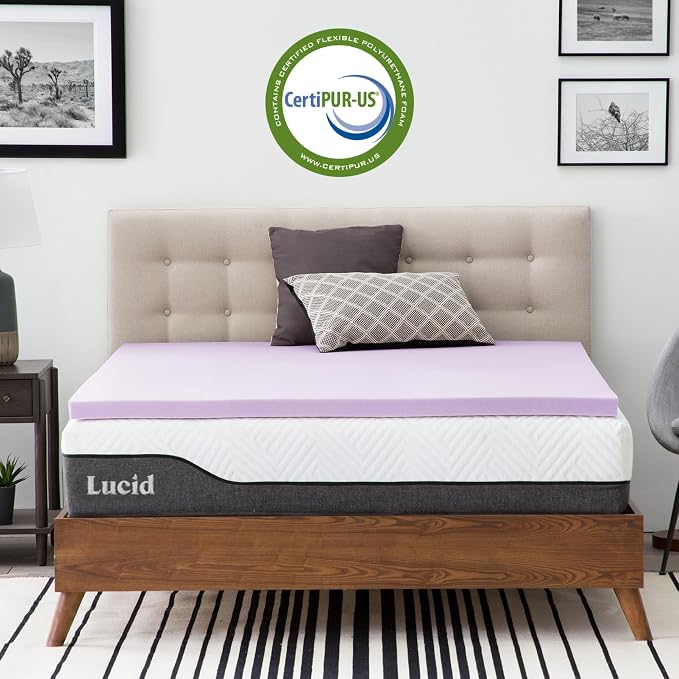 Lucid 2 Inch Lavender Memory Foam Mattress Topper, Queen Size – Essential Oil - Image 5
