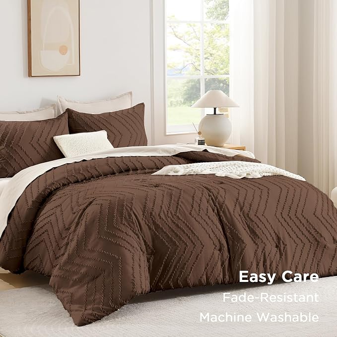 Andency Brown Comforter Set King Size, Boho Soft Warm Tufted Bedding Comforter - Image 3