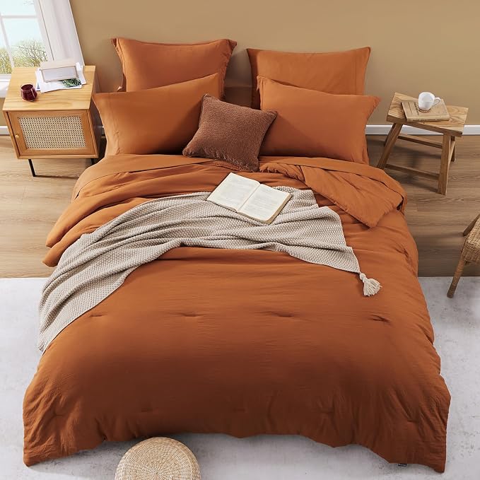 WRENSONGE Super King Plus Comforter Set- 7 Pieces Soft Burnt Orange Bed in a Bag - Image 3