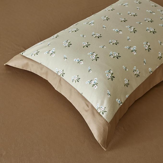 SUSYBAO Decorative Floral Duvet Cover King 100% Cotton 3 Pcs Set 1 Khaki White - Image 6