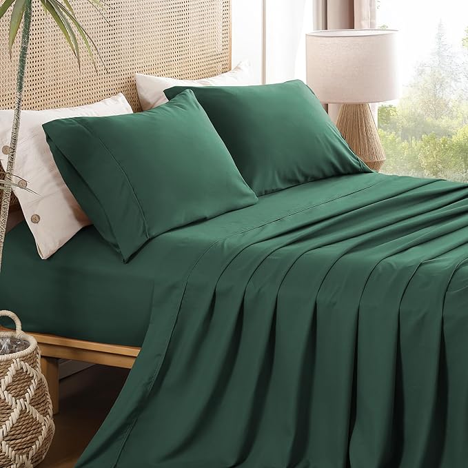 Full Sheet Set 4 Piece, Wrinkle Free, Oeko-Tex Certified Bedsheets，Olive Green by Dreava