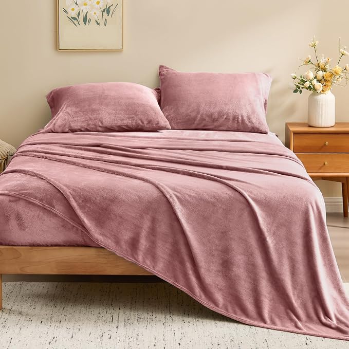 BEDELITE Flannel Sheets Queen Size Dusty Pink - Image 2