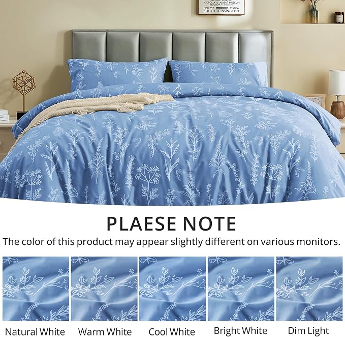 MUXHOMO Duvet Cover King Size, Reversible Floral Ice Blue Duvet Cover Set - Image 7