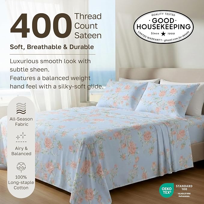 California Design Den Soft Cotton Bed Sheets Cal King Size Set, 400 TC Good - Image 3