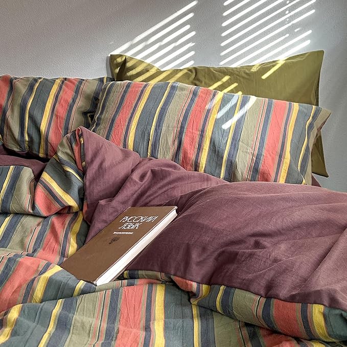 mixinni Vintage Striped Duvet Cover Set Queen Size - Image 7