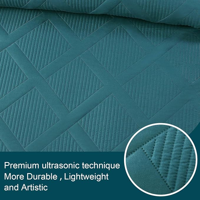 Exclusivo Mezcla King Quilt Set- Teal Quilts Bedding Set - Image 4