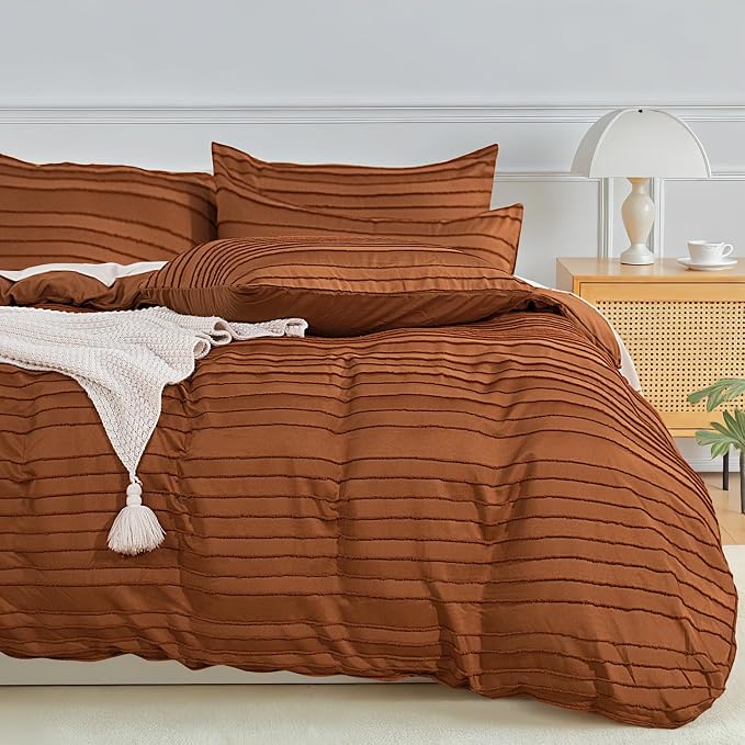NEXHOME PRO Duvet Cover, Brunt Orange 3 Pieces Boho Tufted Duvet Cover Set by NEXHOMEPRO