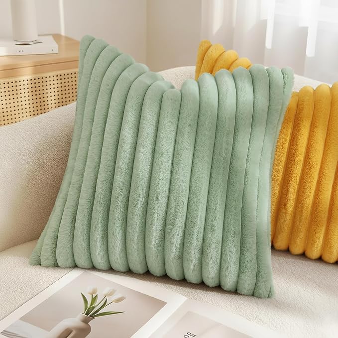 decorUhome Summer Cozy Faux Fur Throw Pillow Covers 18x18 Set of 2 Decorative - Image 4