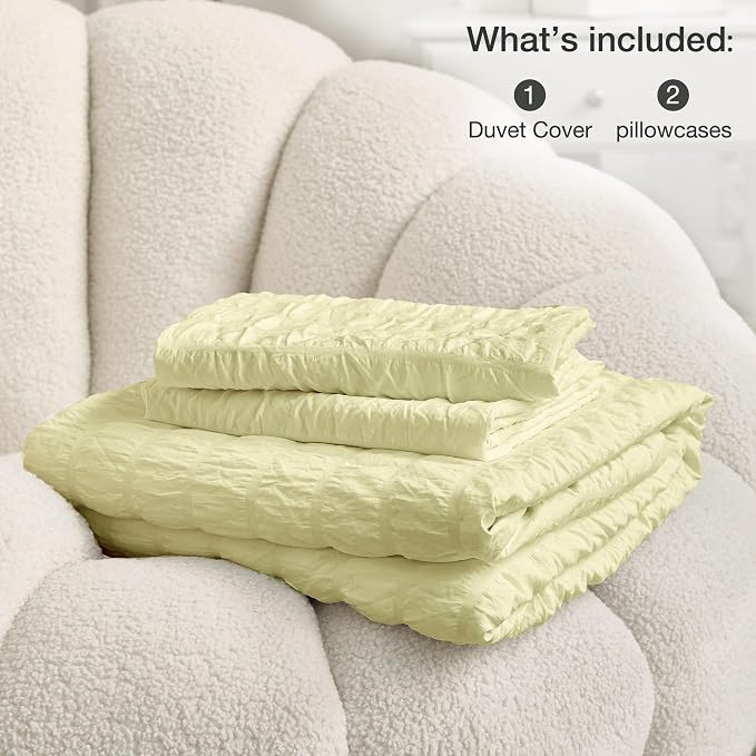 JELLYMONI Light Yellow Duvet Cover Twin Size, Soft Breathable Seersucker Duvet - Image 6