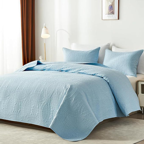 akkialla Queen Quilt Bedding Set, Sky Blue Ultrasonic Full/Queen Quilt Set - Image 2