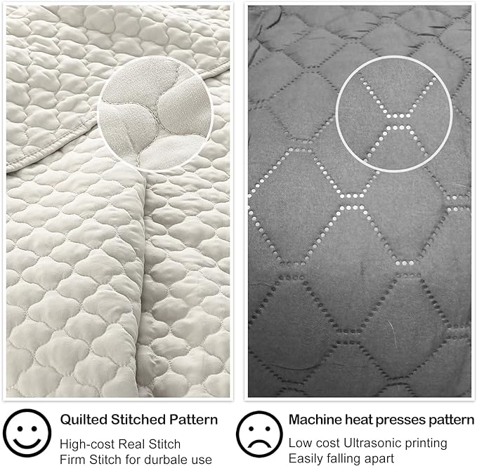 HORIMOTE HOME Quilt Set Twin Size Beige Bedspread, Modern Style Quilted Clouds - Image 5