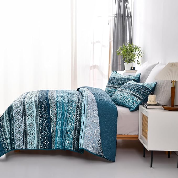 WONGS BEDDING Boho Queen Quilt Set, Lightweight Microfiber Bed Decor Bedspread - Image 3