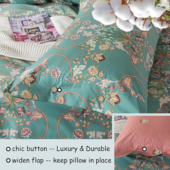 FADFAY Duvet Cover Set Floral Bedding Button Closure Full Premium 100% Cotton - Image 4