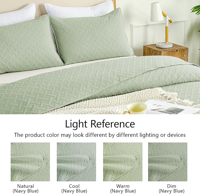 FLYMME Twin Quilt Set, Lightweight Sage Green Bedspreads, Basket Weave Pattern - Image 5