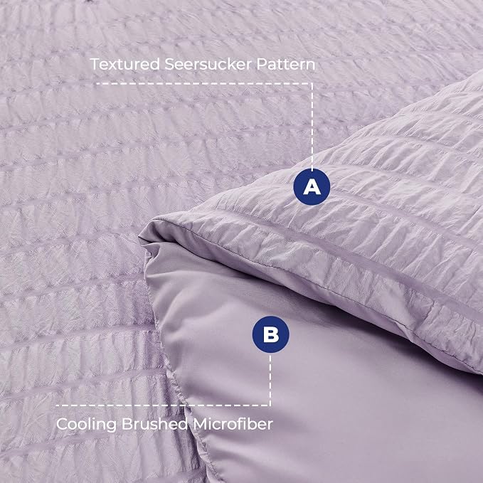 HYMOKEGE Lavender Full Size Comforter Sets Seersucker 7 Pieces, All Season - Image 4