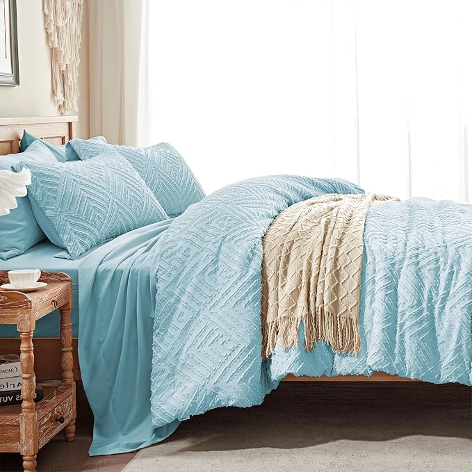 Zzlpp Queen Comforter Set 7 Pieces, Light Blue Tufted Bed in a Bag - Image 4
