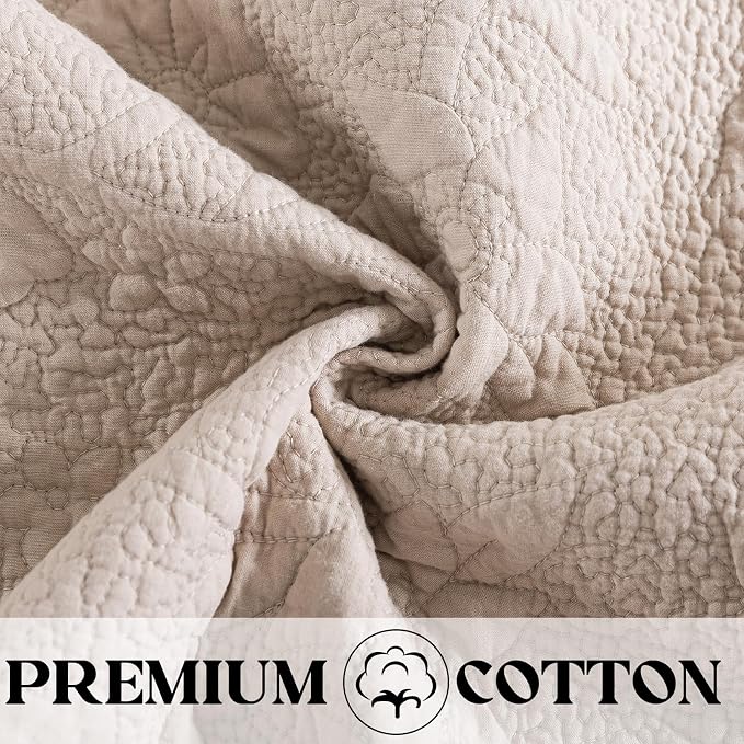 Brandream Khaki Cotton Quilt Set Queen Size Vintage Cottage Floral Vine - Image 5